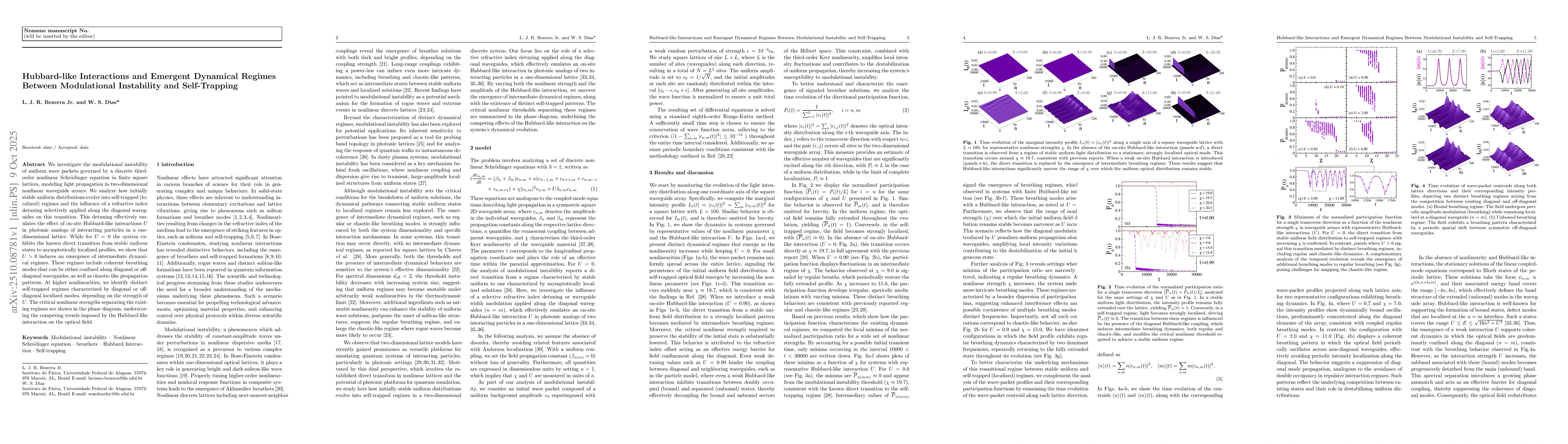 Thumbnail for Hubbard-like Interactions and Emergent Dynamical Regimes Between
  Modulational Instability and Self-Trapping