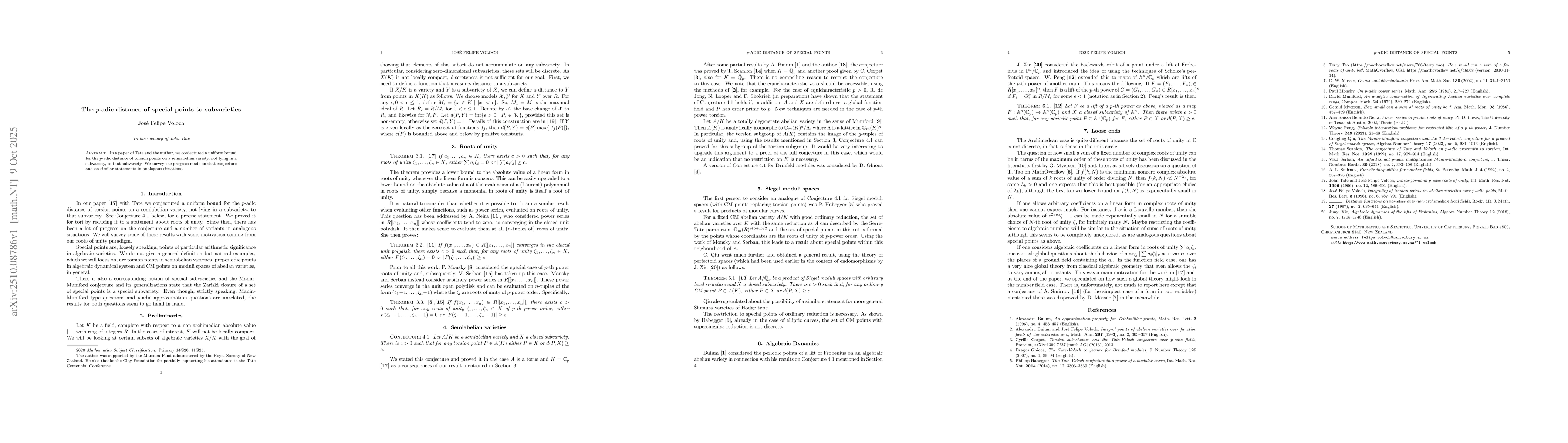 Thumbnail for The p-adic distance of special points to subvarieties
