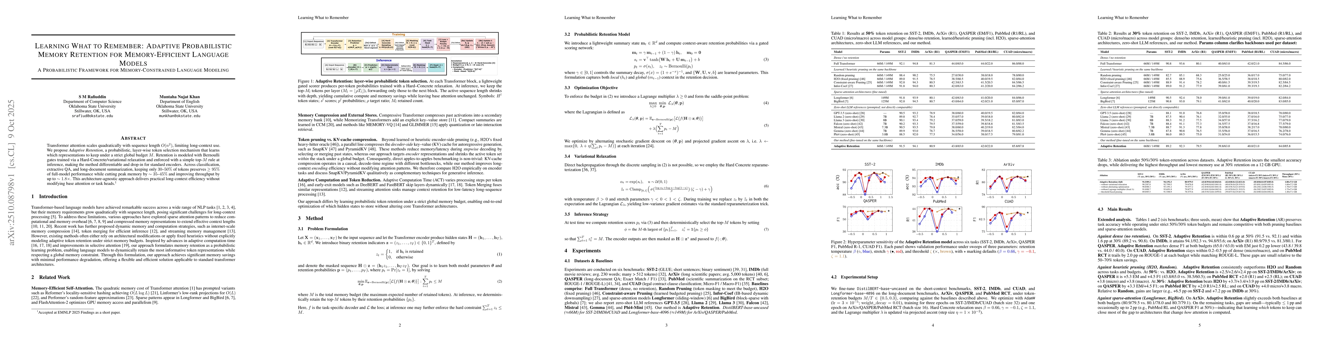 Thumbnail for Learning What to Remember: Adaptive Probabilistic Memory Retention for
  Memory-Efficient Language Models