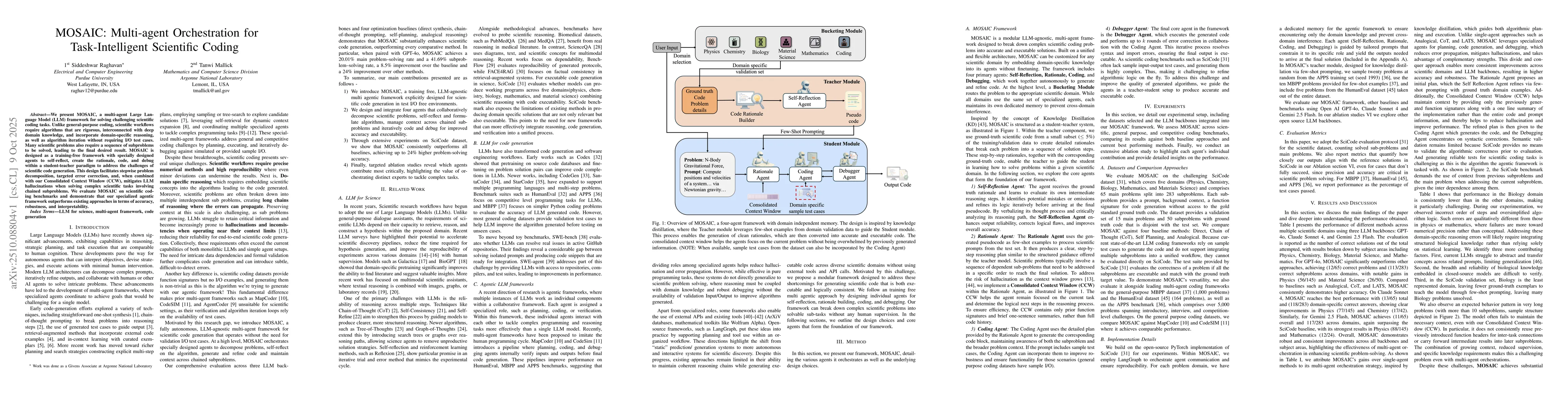 Thumbnail for MOSAIC: Multi-agent Orchestration for Task-Intelligent Scientific Coding
