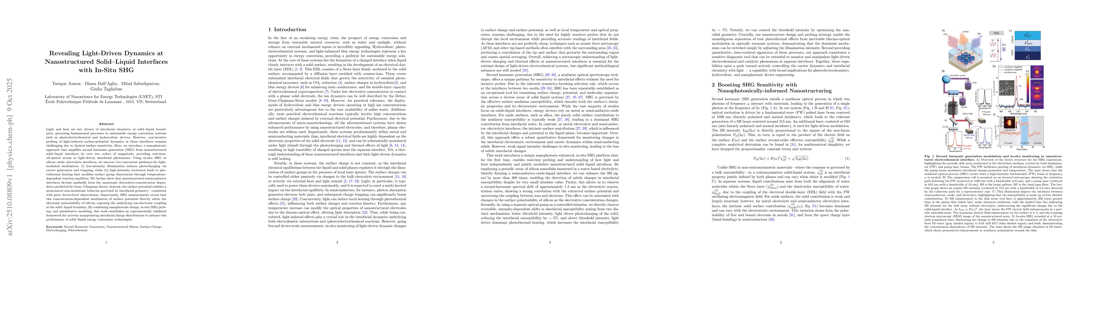 Thumbnail for Revealing Light-Driven Dynamics at Nanostructured Solid-Liquid
  Interfaces with In-Situ SHG