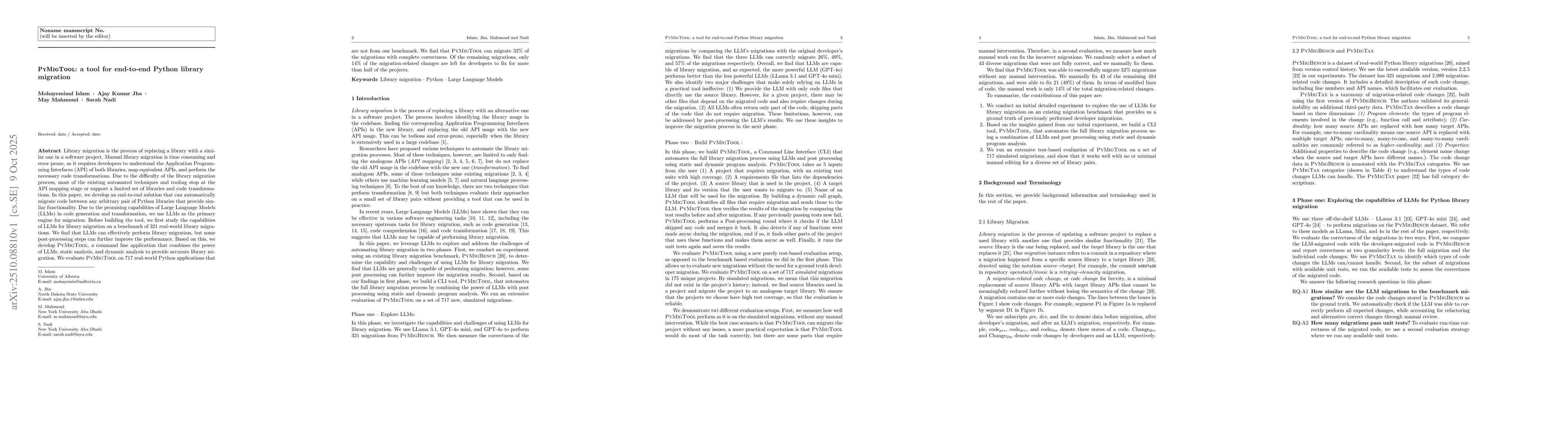 Thumbnail for PyMigTool: a tool for end-to-end Python library migration