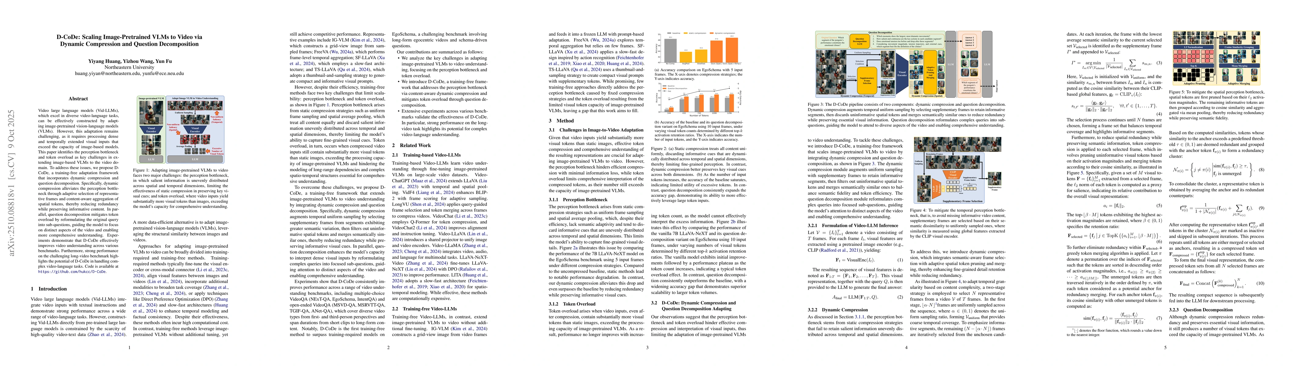 Thumbnail for D-CoDe: Scaling Image-Pretrained VLMs to Video via Dynamic Compression
  and Question Decomposition