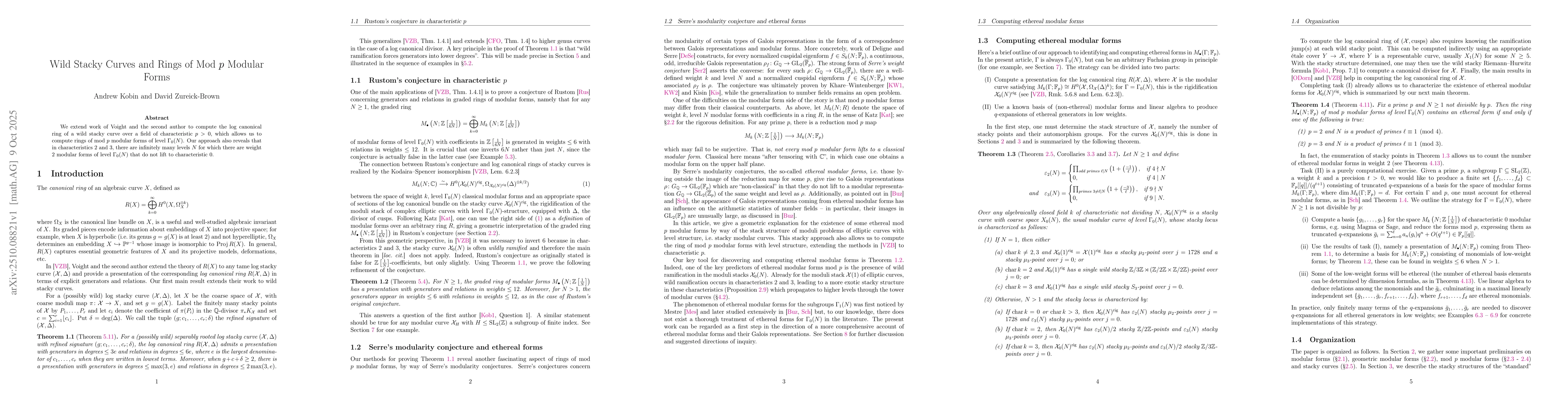 Thumbnail for Wild Stacky Curves and Rings of Mod p Modular Forms