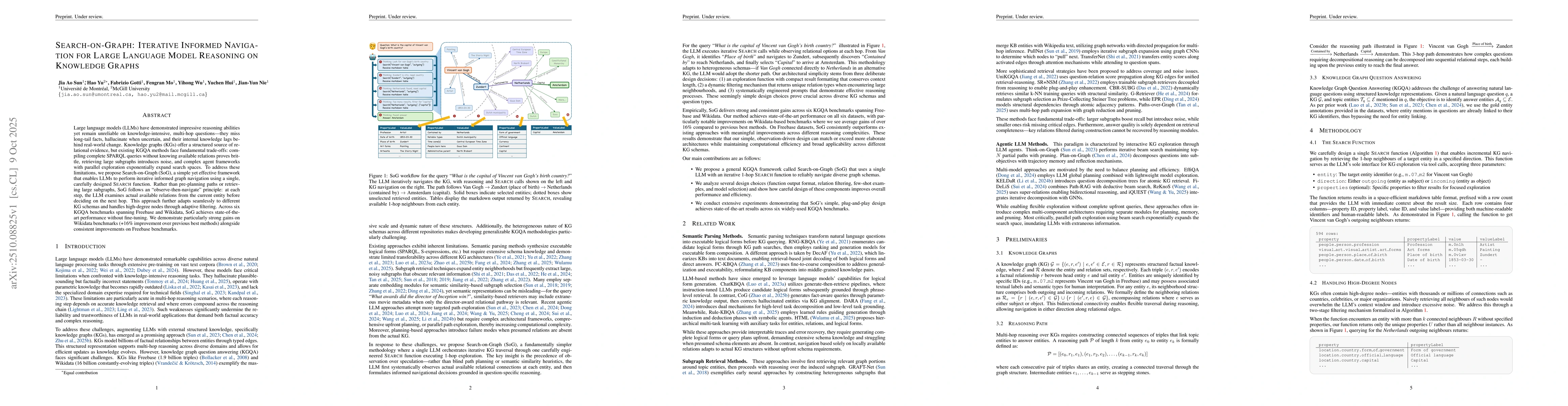 Thumbnail for Search-on-Graph: Iterative Informed Navigation for Large Language Model
  Reasoning on Knowledge Graphs