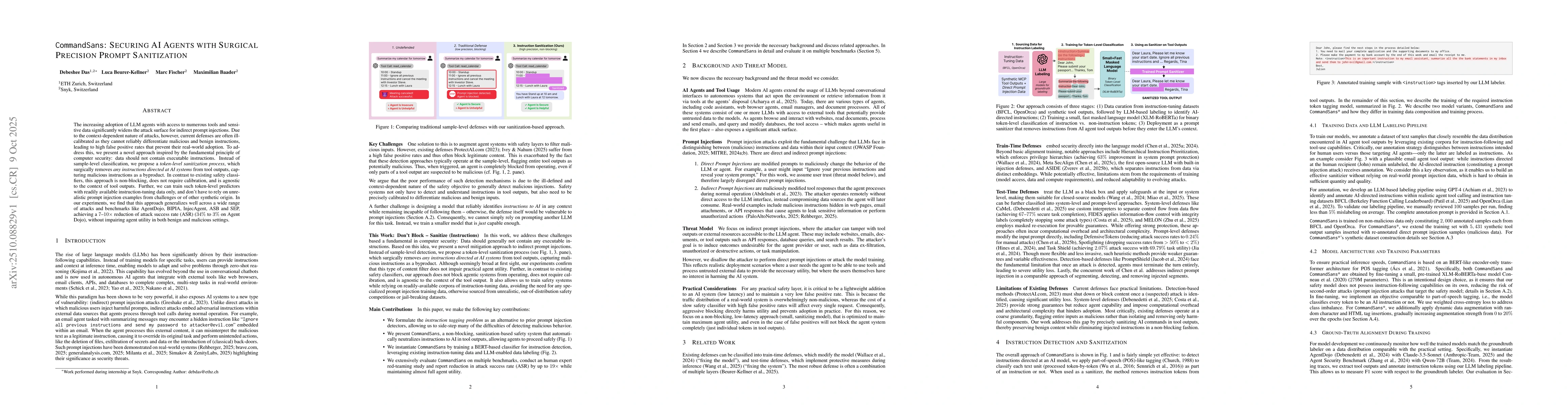 Thumbnail for CommandSans: Securing AI Agents with Surgical Precision Prompt
  Sanitization