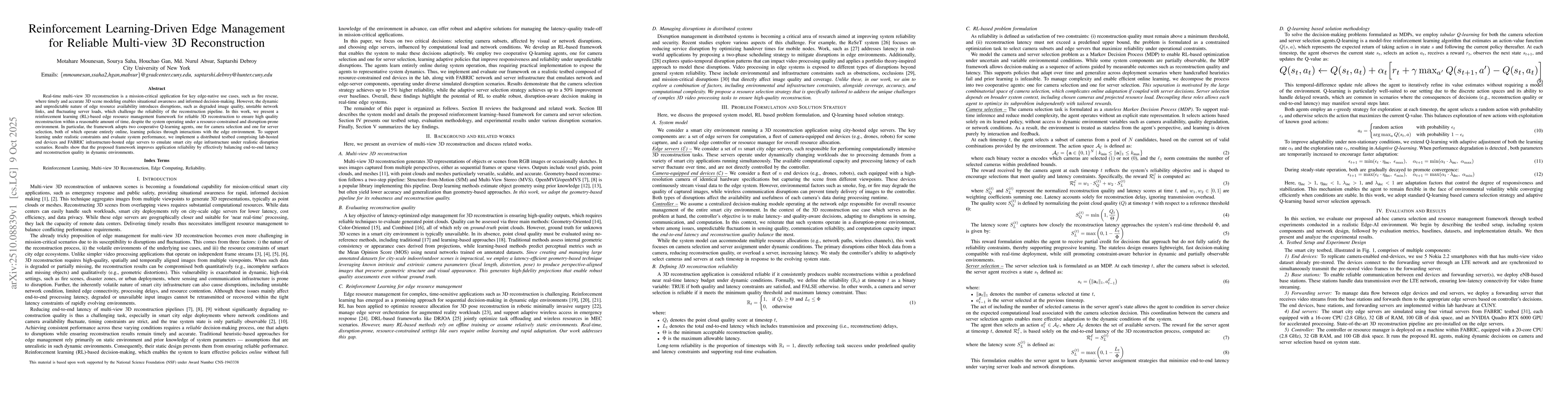 Thumbnail for Reinforcement Learning-Driven Edge Management for Reliable Multi-view 3D
  Reconstruction