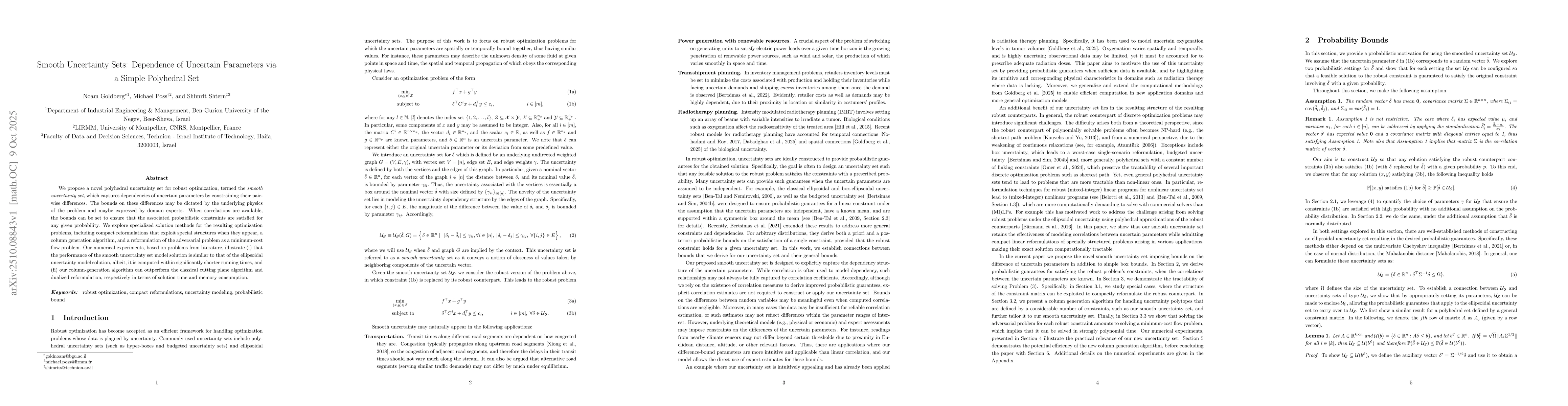 Thumbnail for Smooth Uncertainty Sets: Dependence of Uncertain Parameters via a Simple
  Polyhedral Set