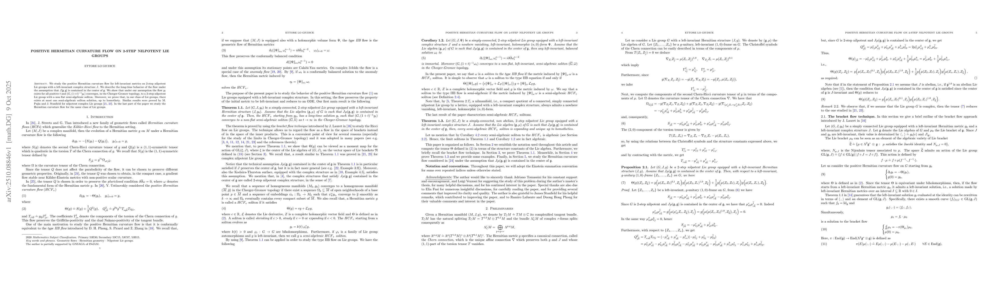Thumbnail for Positive Hermitian curvature flow on 2-step nilpotent Lie groups