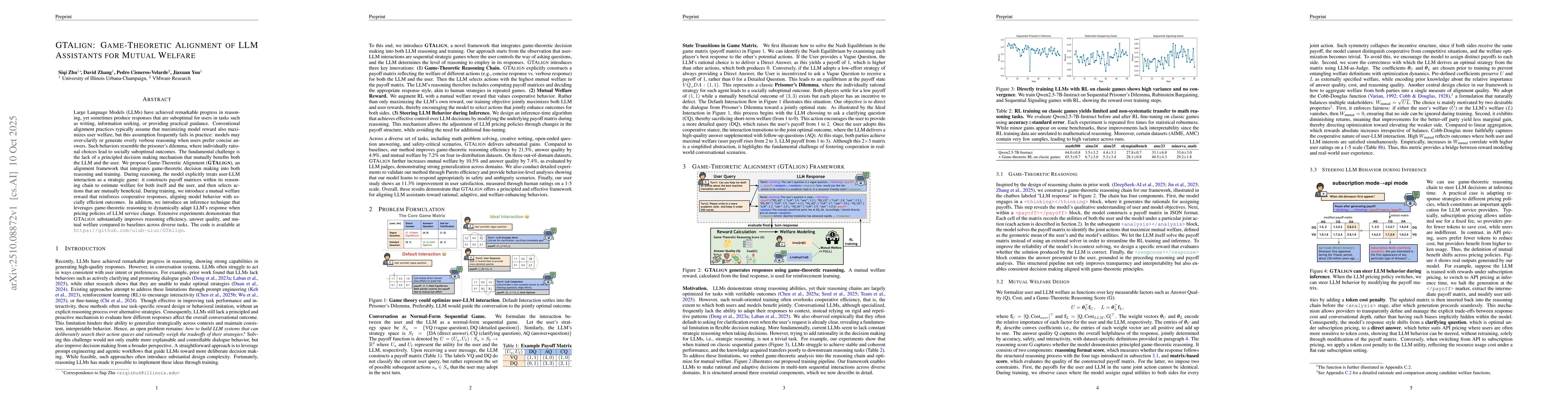 Thumbnail for GTAlign: Game-Theoretic Alignment of LLM Assistants for Mutual Welfare