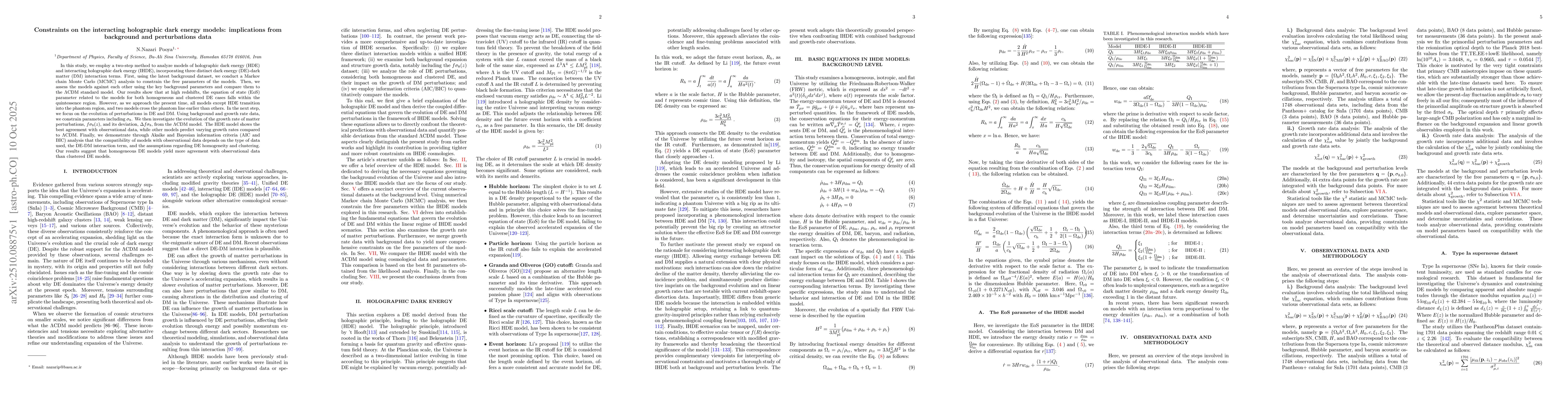 Thumbnail for Constraints on the interacting holographic dark energy models:
  implications from background and perturbations data