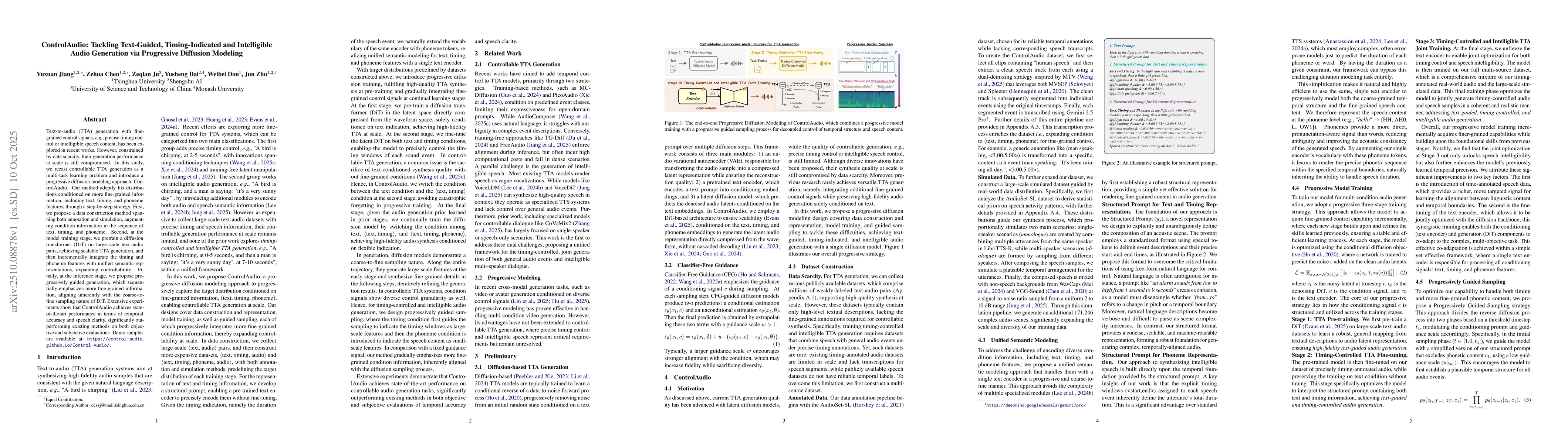 Thumbnail for ControlAudio: Tackling Text-Guided, Timing-Indicated and Intelligible
  Audio Generation via Progressive Diffusion Modeling