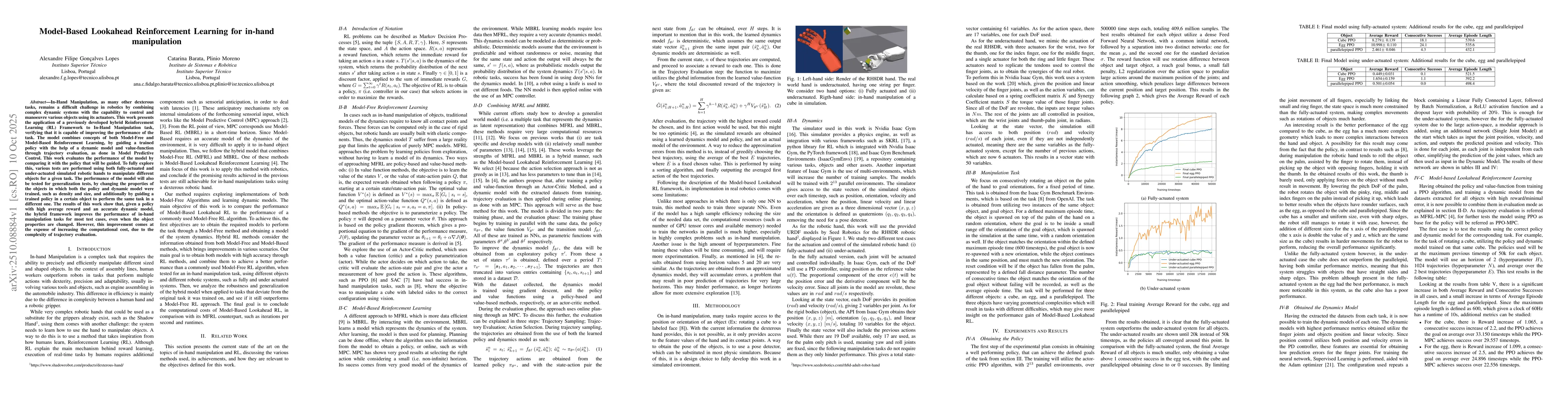 Thumbnail for Model-Based Lookahead Reinforcement Learning for in-hand manipulation