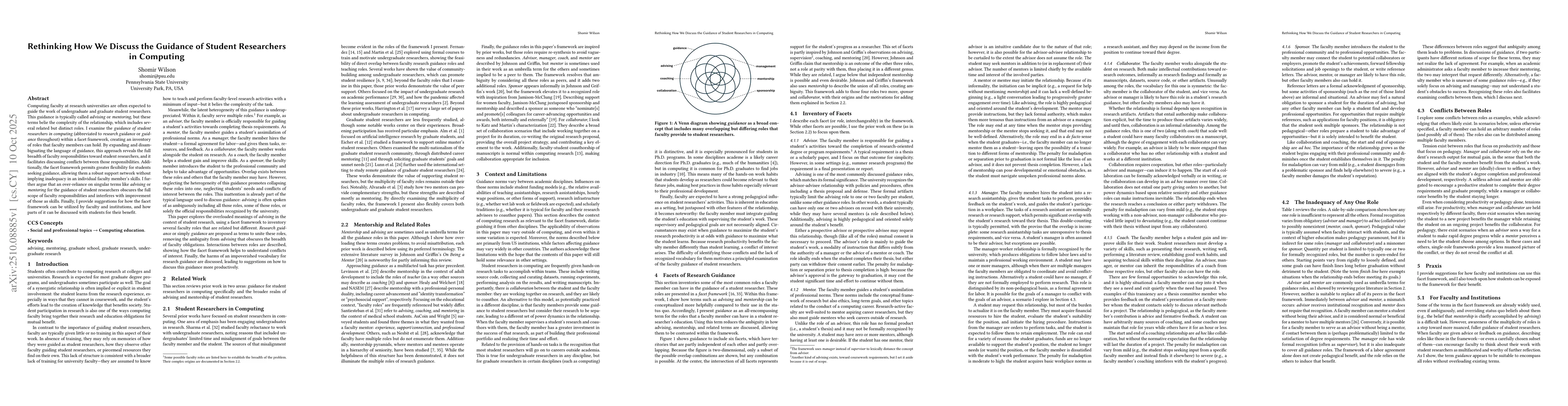 Thumbnail for Rethinking How We Discuss the Guidance of Student Researchers in
  Computing