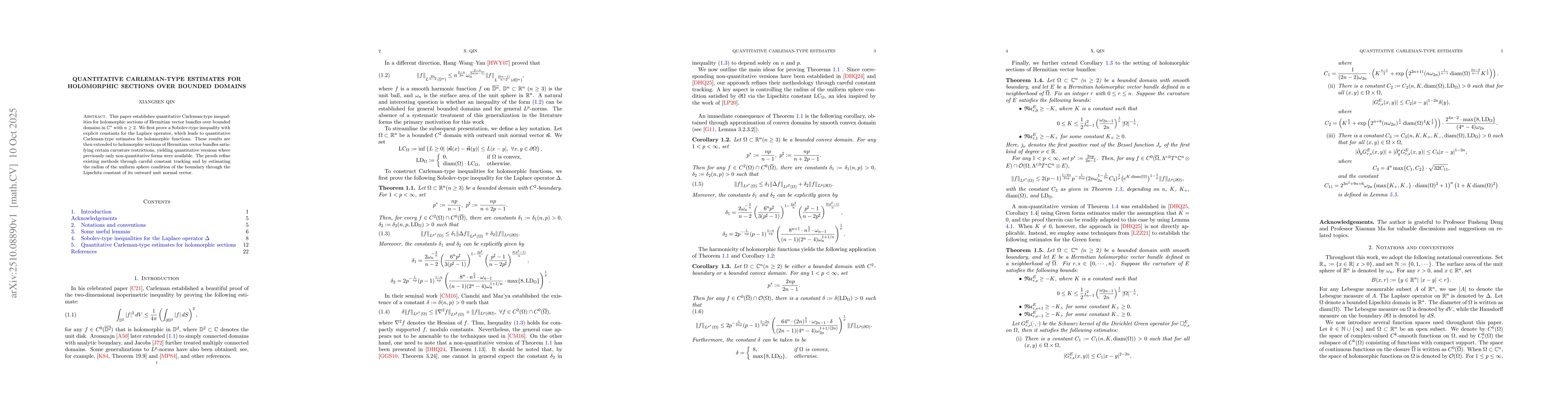 Thumbnail for Quantitative Carleman-type estimates for holomorphic sections over
  bounded domains