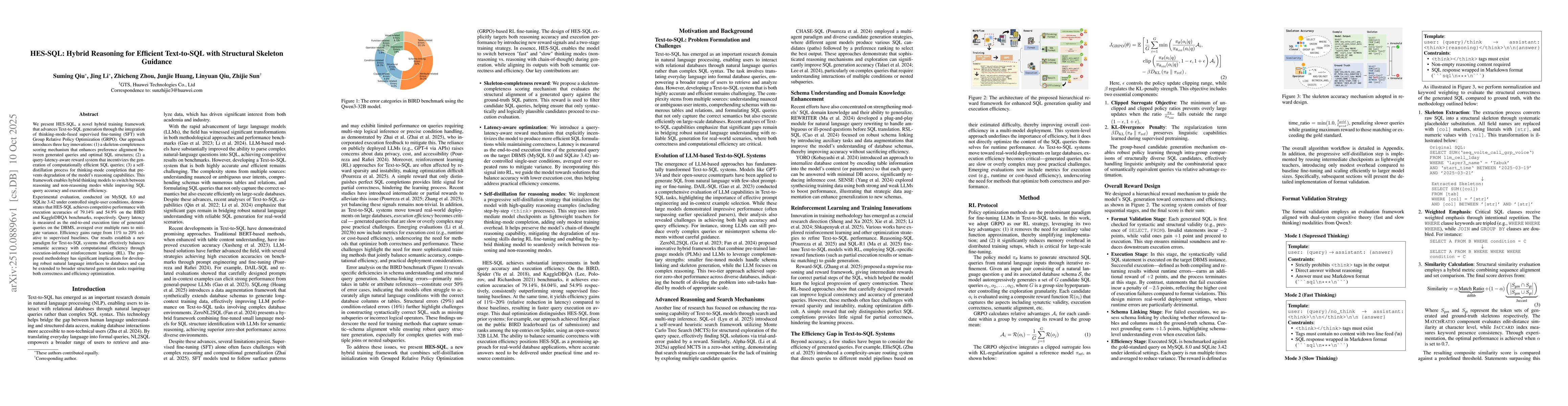 Thumbnail for HES-SQL: Hybrid Reasoning for Efficient Text-to-SQL with Structural
  Skeleton Guidance