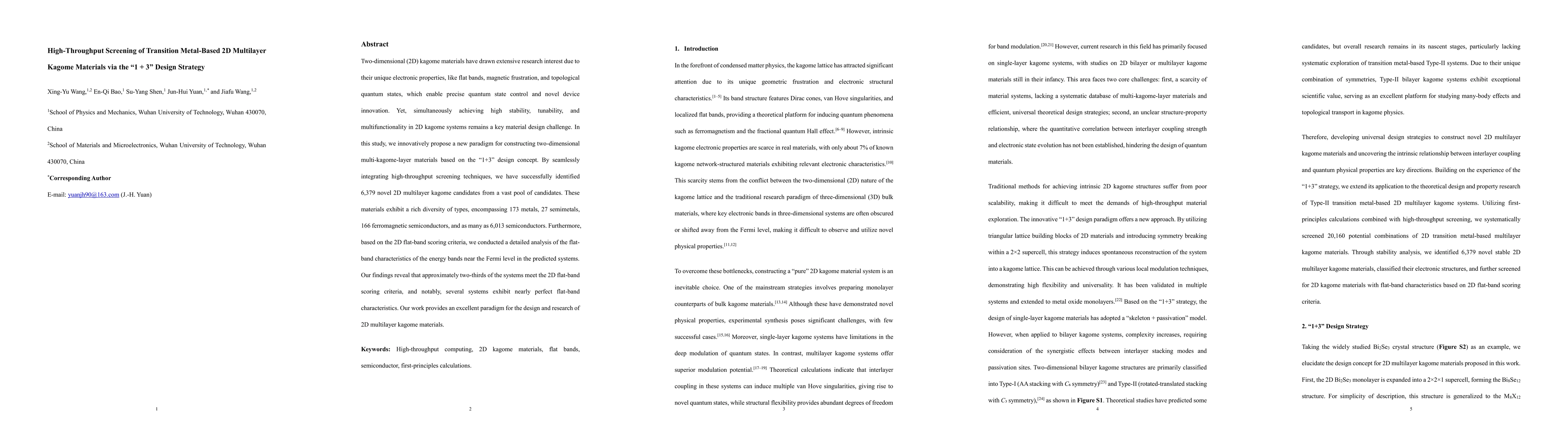 Thumbnail for High-Throughput Screening of Transition Metal-Based 2D Multilayer Kagome
  Materials via the "1 + 3" Design Strategy