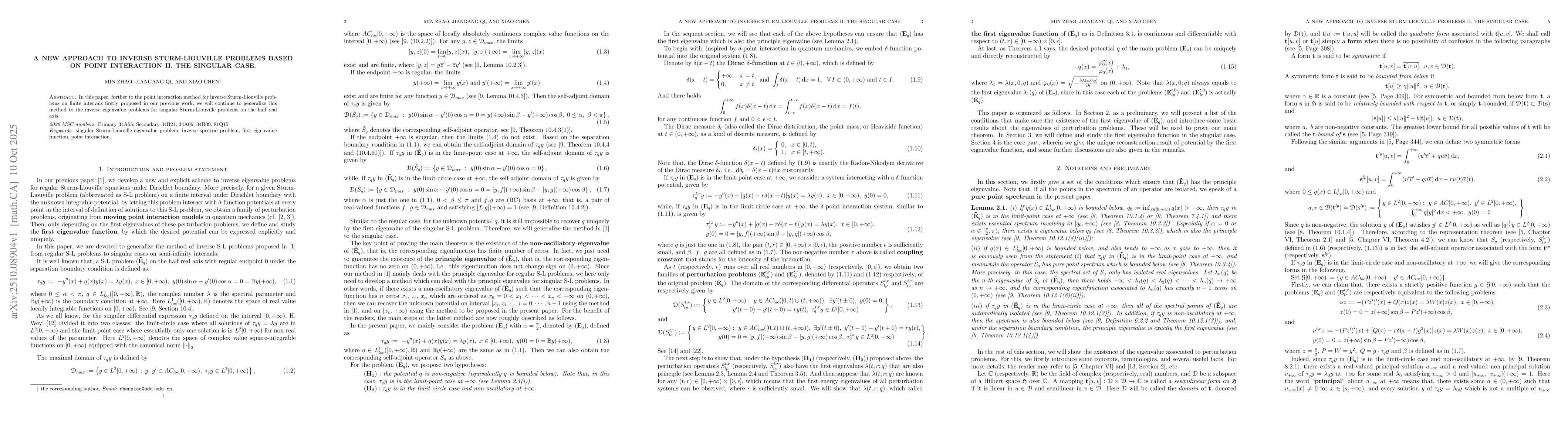 Thumbnail for A new approach to inverse Sturm-Liouville problems based on point
  interaction II. The singular case
