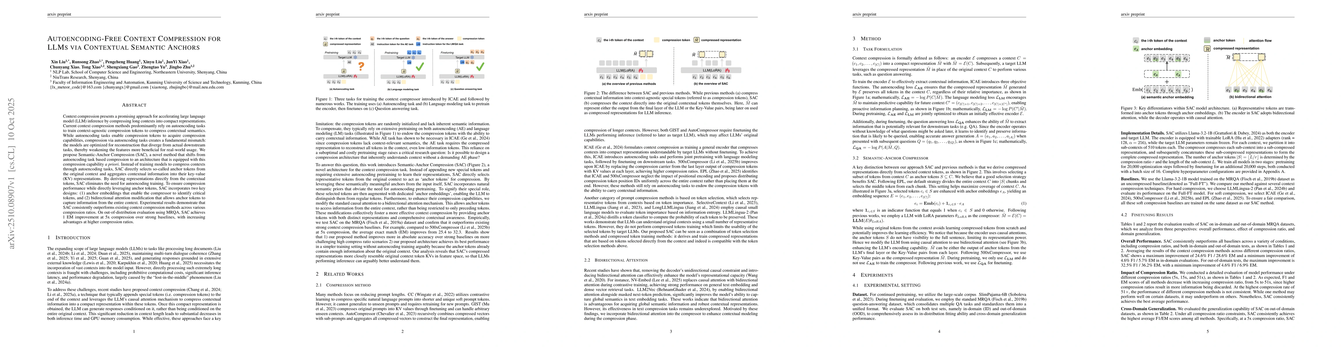 Thumbnail for Autoencoding-Free Context Compression for LLMs via Contextual Semantic
  Anchors