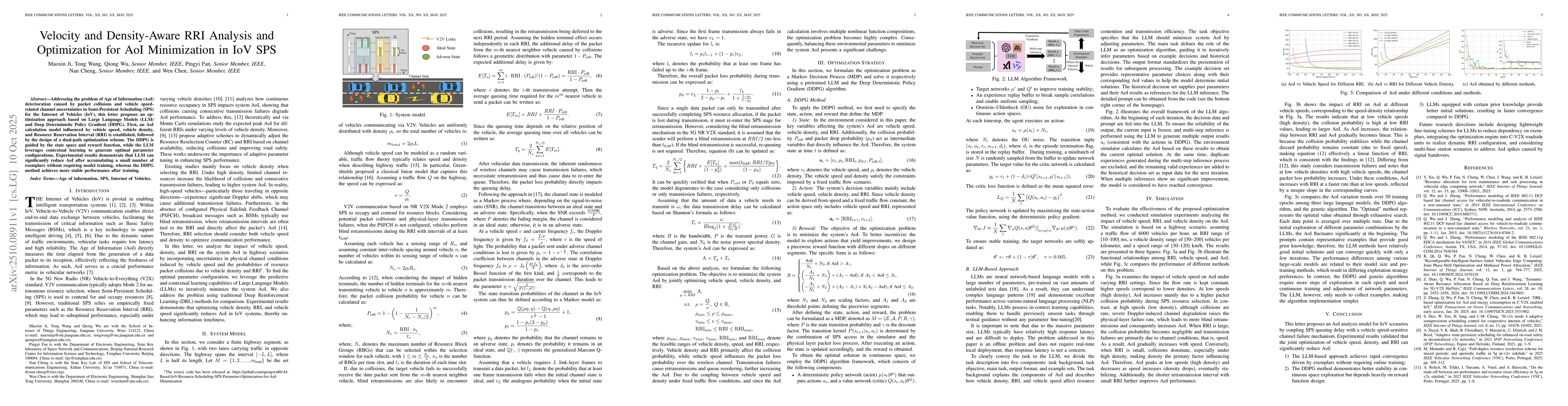 Thumbnail for Velocity and Density-Aware RRI Analysis and Optimization for AoI
  Minimization in IoV SPS