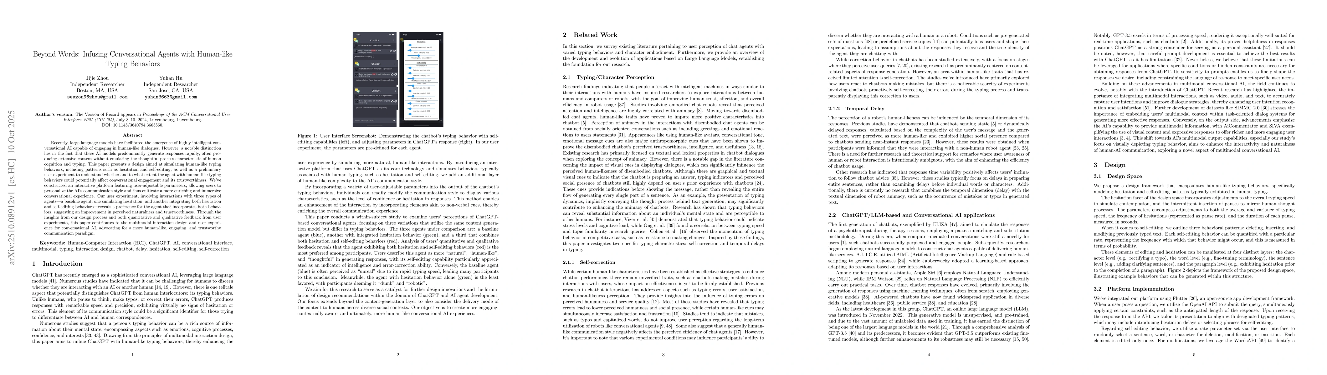 Thumbnail for Beyond Words: Infusing Conversational Agents with Human-like Typing
  Behaviors