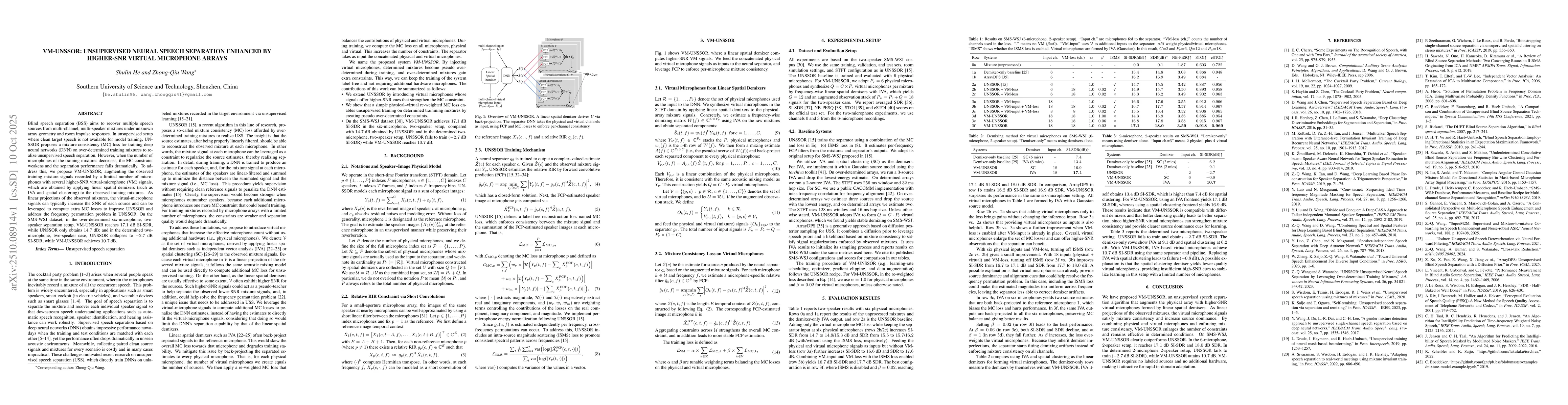 Thumbnail for VM-UNSSOR: Unsupervised Neural Speech Separation Enhanced by Higher-SNR
  Virtual Microphone Arrays
