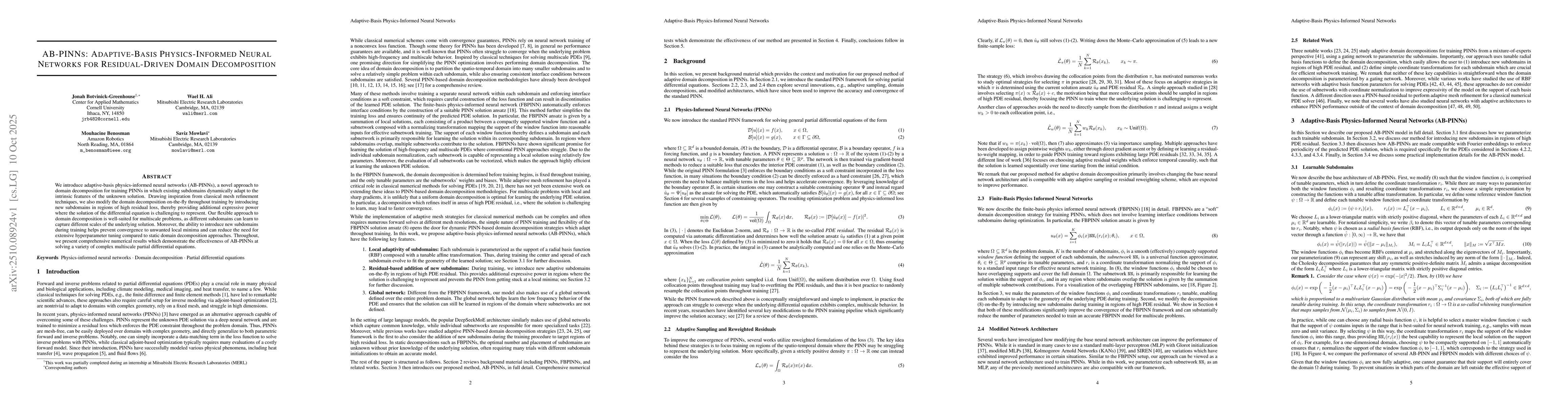Thumbnail for AB-PINNs: Adaptive-Basis Physics-Informed Neural Networks for
  Residual-Driven Domain Decomposition