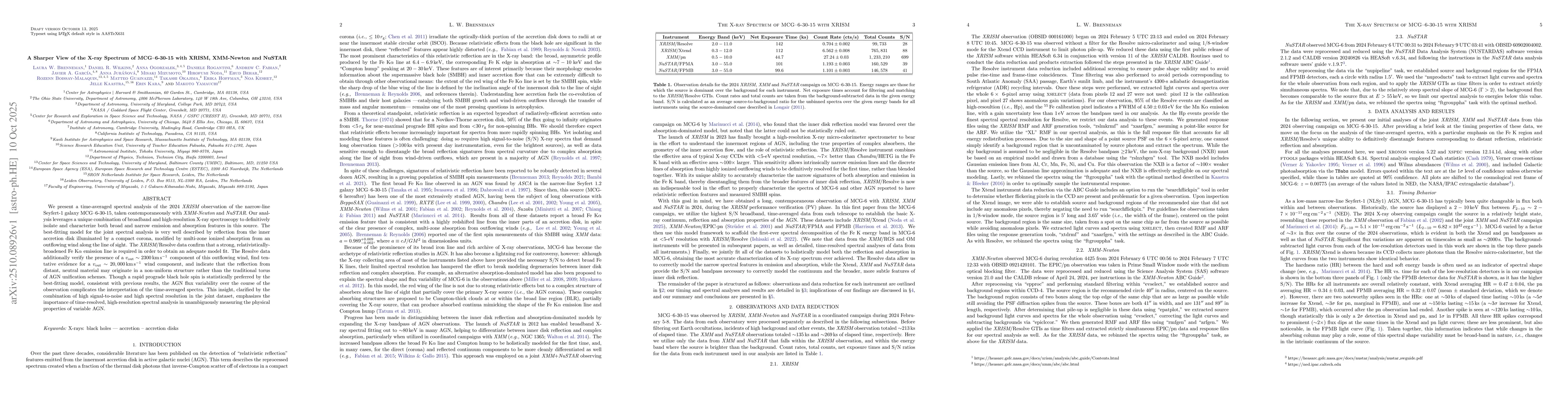 Thumbnail for A Sharper View of the X-ray Spectrum of MCG--6-30-15 with XRISM,
  XMM-Newton and NuSTAR