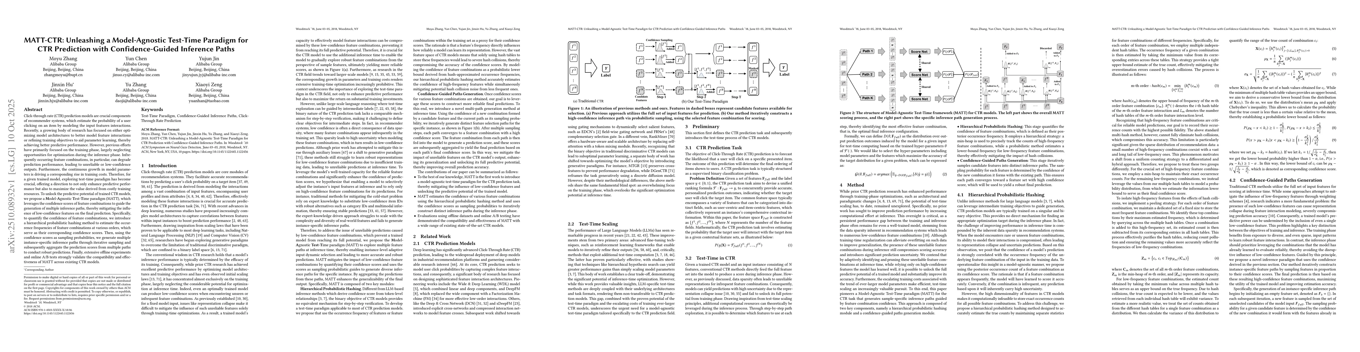 Thumbnail for MATT-CTR: Unleashing a Model-Agnostic Test-Time Paradigm for CTR
  Prediction with Confidence-Guided Inference Paths