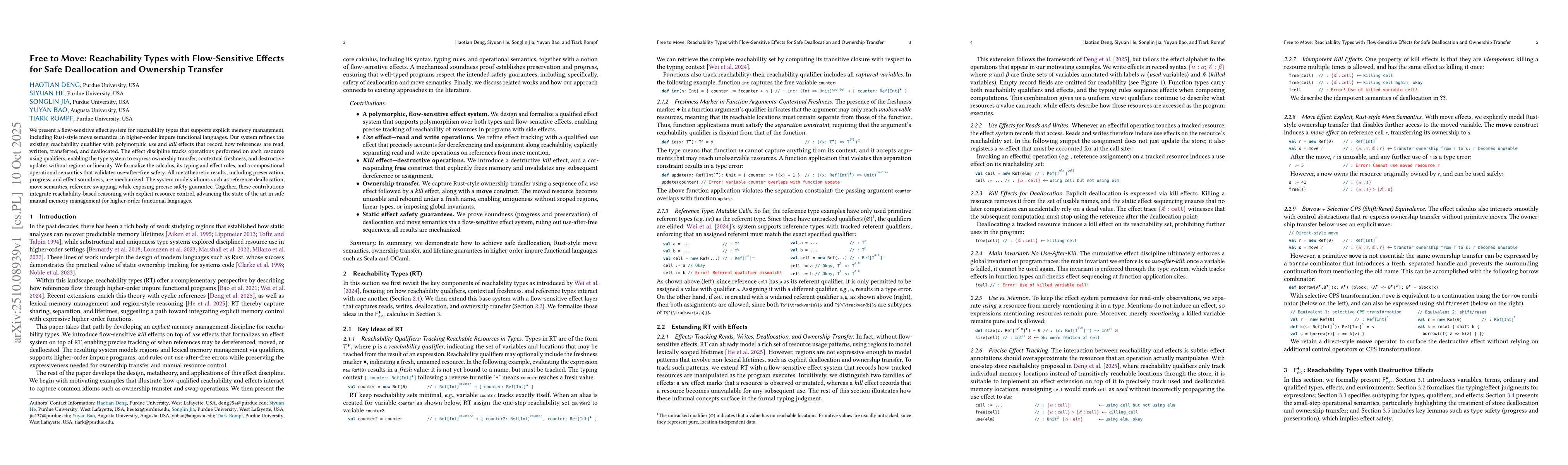 Thumbnail for Free to Move: Reachability Types with Flow-Sensitive Effects for Safe
  Deallocation and Ownership Transfer