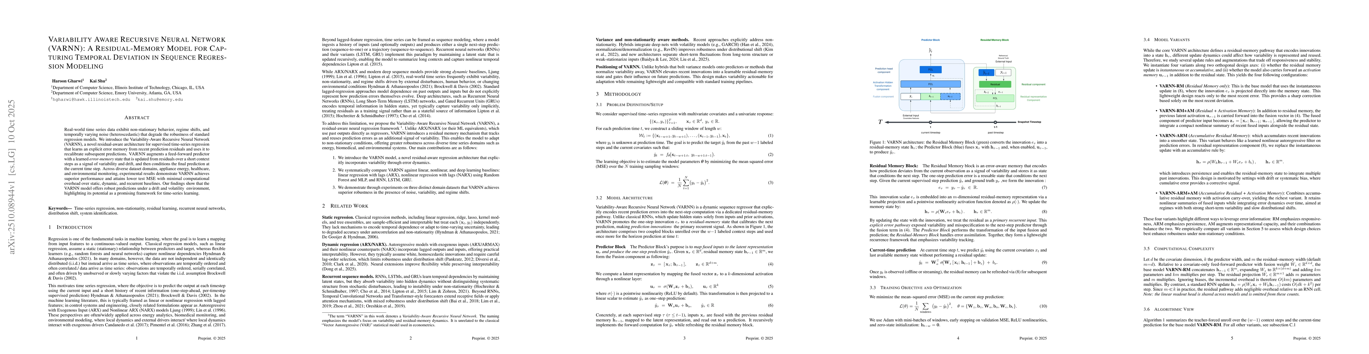 Thumbnail for Variability Aware Recursive Neural Network (VARNN): A Residual-Memory
  Model for Capturing Temporal Deviation in Sequence Regression Modeling
