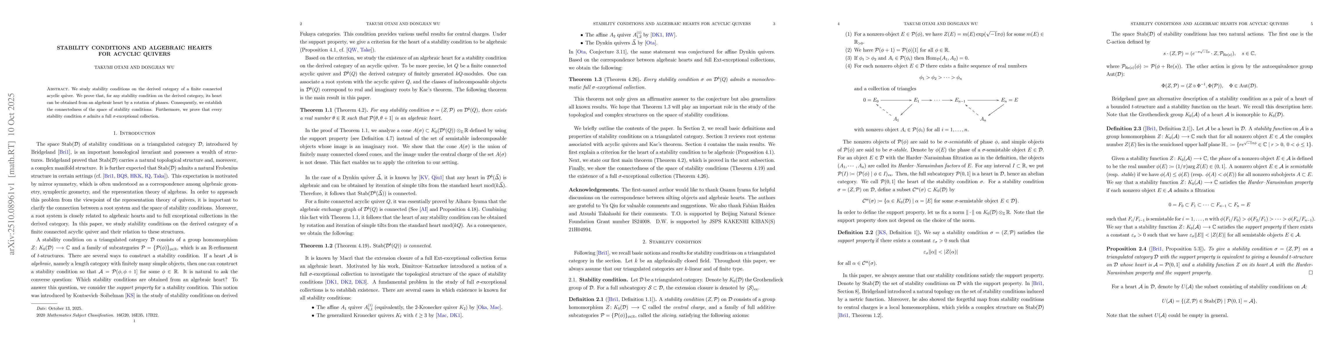 Thumbnail for Stability Conditions and Algebraic Hearts for Acyclic Quivers
