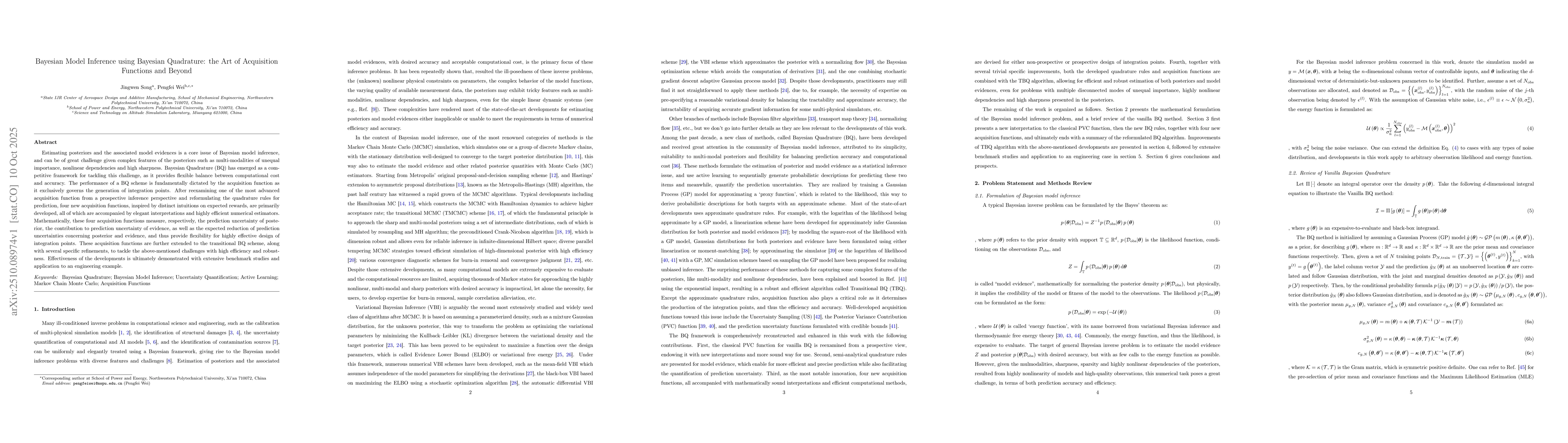 Thumbnail for Bayesian Model Inference using Bayesian Quadrature: the Art of
  Acquisition Functions and Beyond