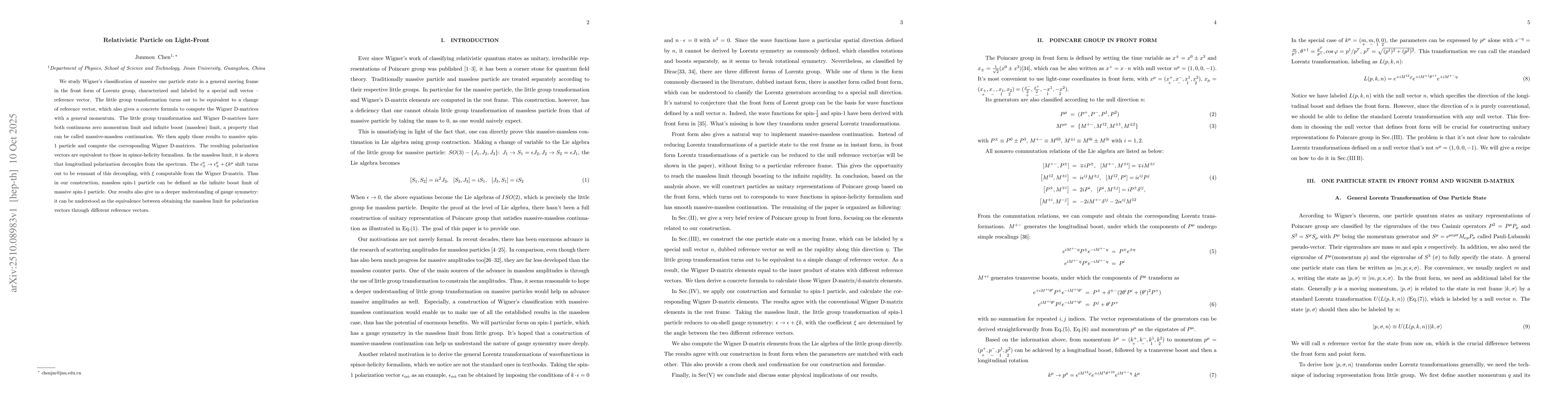 Thumbnail for Relativistic Particle on Light-Front