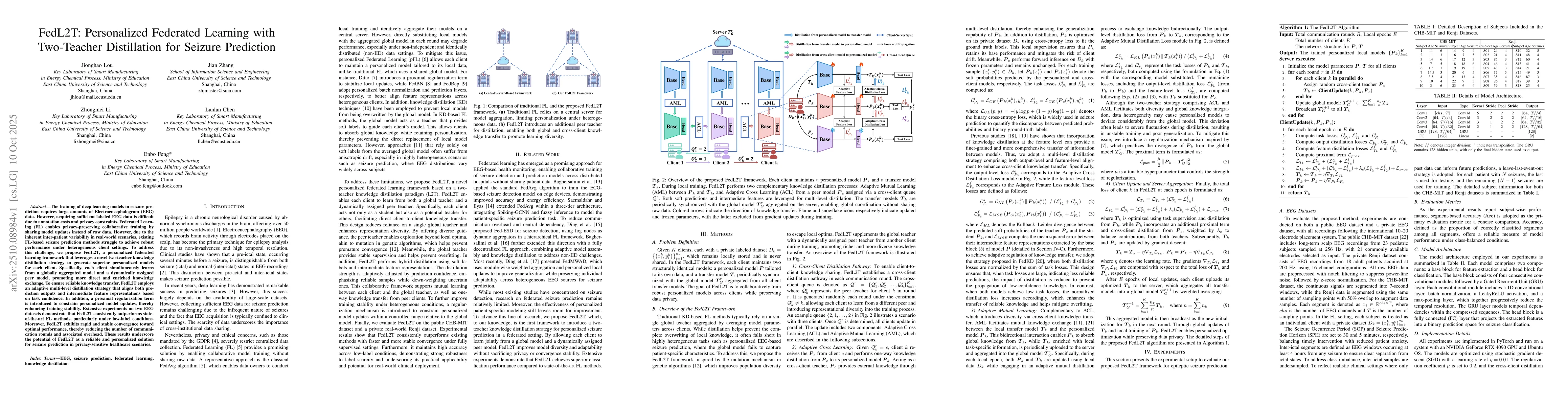 Thumbnail for FedL2T: Personalized Federated Learning with Two-Teacher Distillation
  for Seizure Prediction