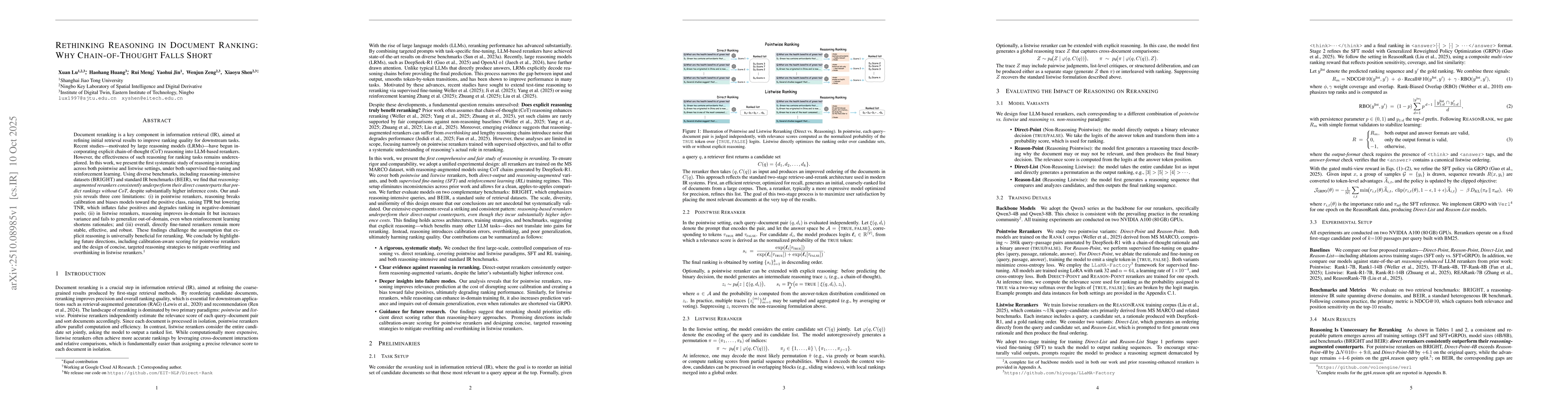 Thumbnail for Rethinking Reasoning in Document Ranking: Why Chain-of-Thought Falls
  Short