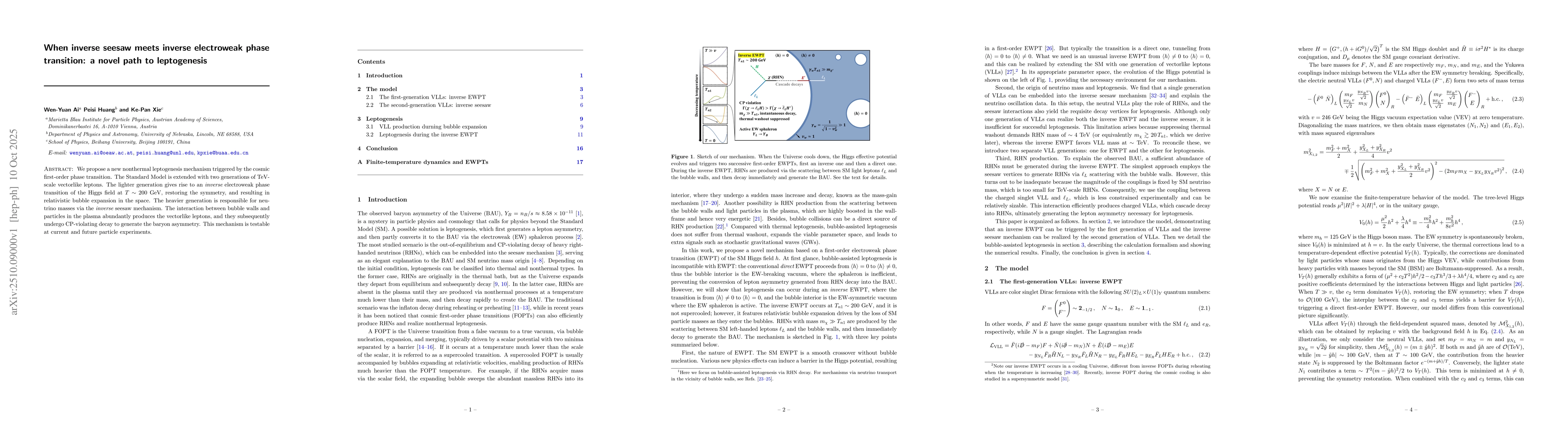 Thumbnail for When inverse seesaw meets inverse electroweak phase transition: a novel
  path to leptogenesis