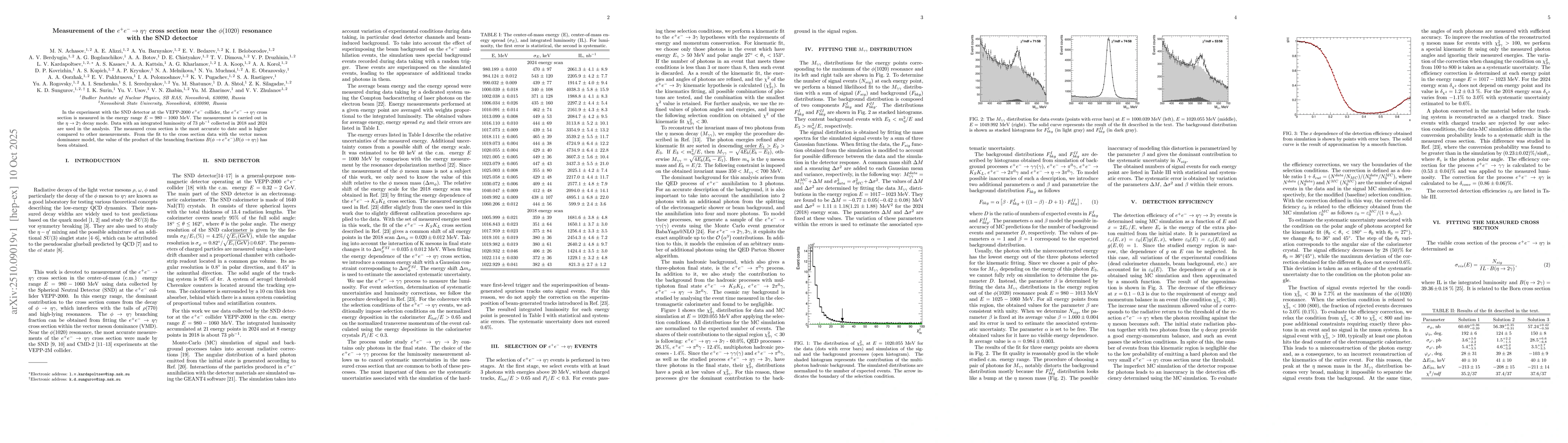 Thumbnail for Measurement of the $e^+e^-\toηγ$ cross section near the
  $φ(1020)$ resonance with the SND detector