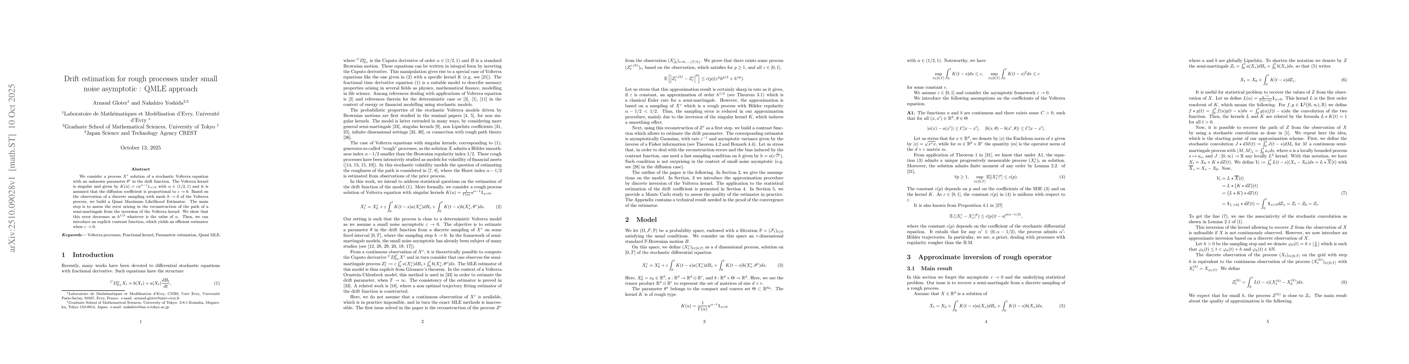 Thumbnail for Drift estimation for rough processes under small noise asymptotic : QMLE
  approach