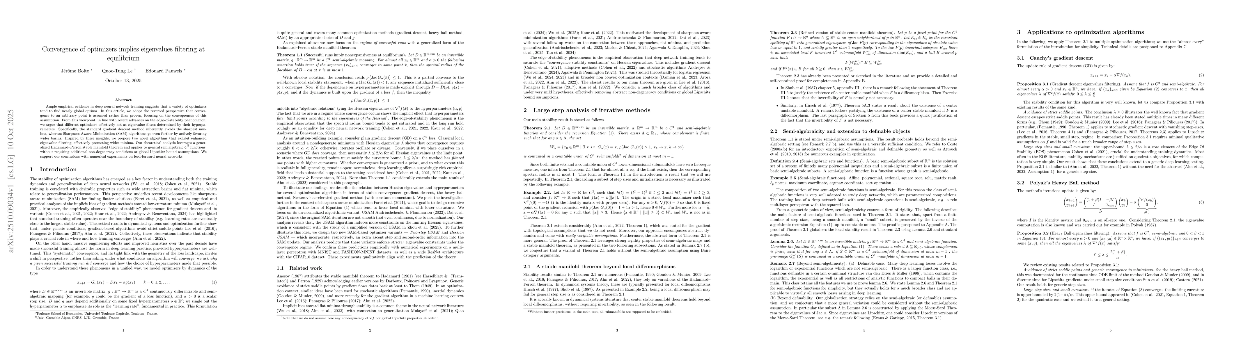 Thumbnail for Convergence of optimizers implies eigenvalues filtering at equilibrium