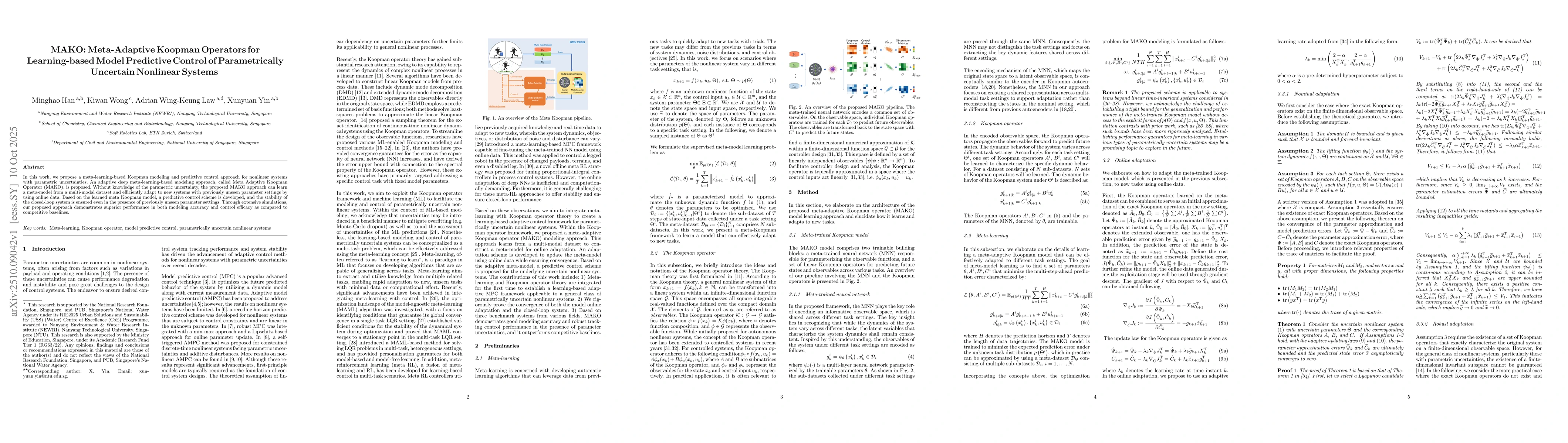Thumbnail for MAKO: Meta-Adaptive Koopman Operators for Learning-based Model
  Predictive Control of Parametrically Uncertain Nonlinear Systems