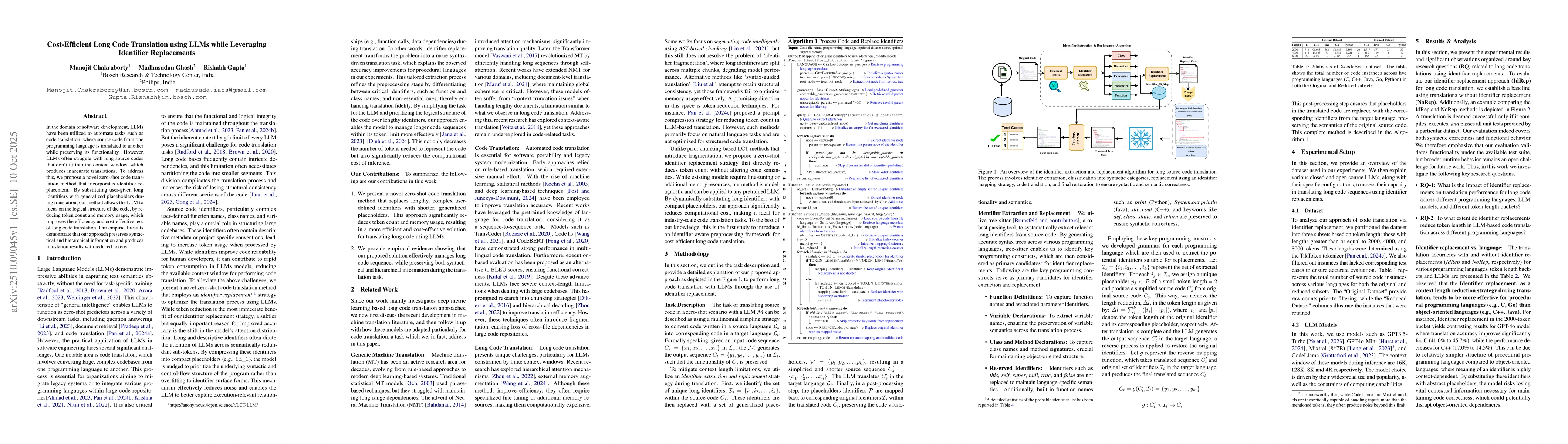 Thumbnail for Cost-Efficient Long Code Translation using LLMs while Leveraging
  Identifier Replacements