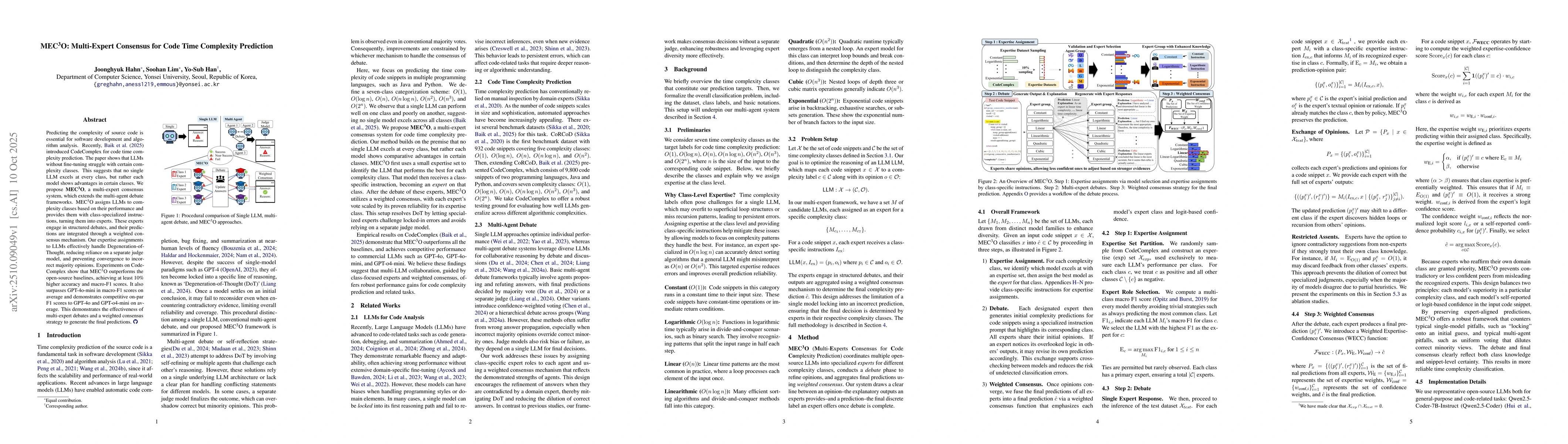 Thumbnail for MEC$^3$O: Multi-Expert Consensus for Code Time Complexity Prediction