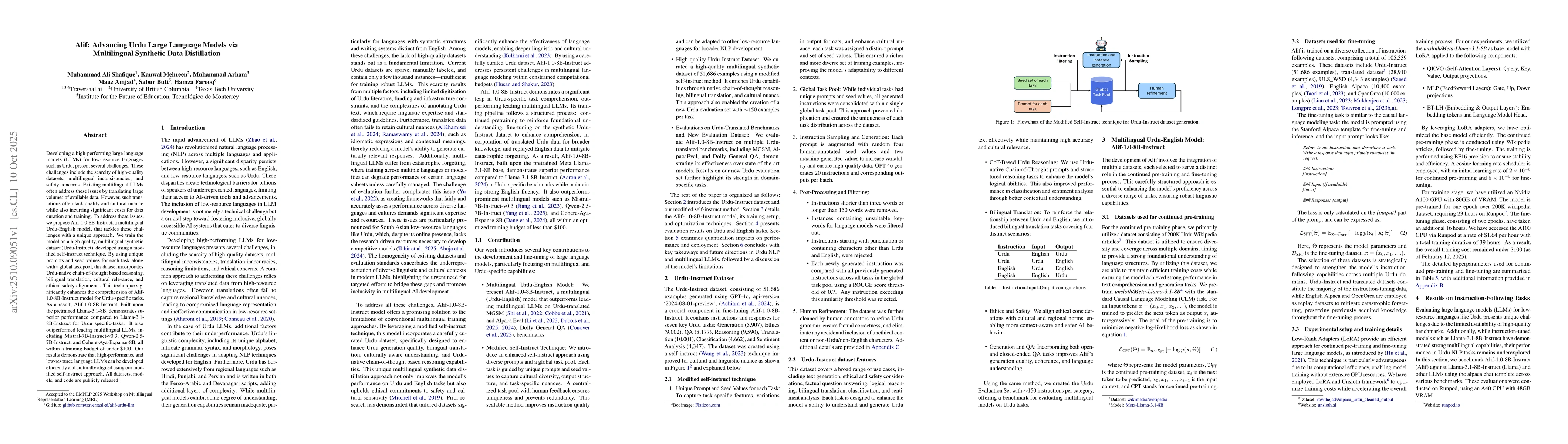 Thumbnail for Alif: Advancing Urdu Large Language Models via Multilingual Synthetic
  Data Distillation
