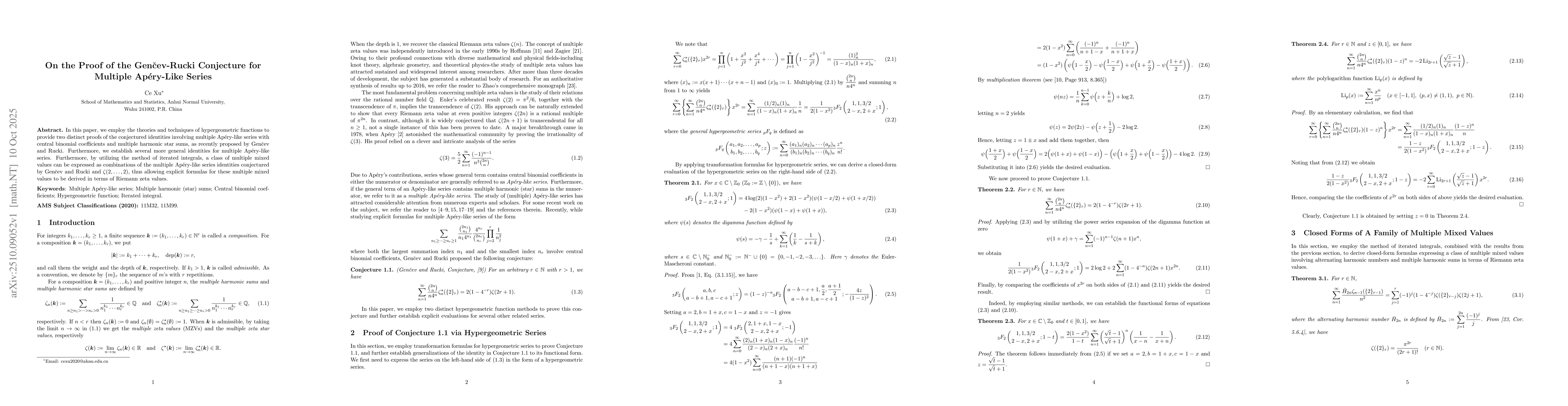 Thumbnail for On the Proof of the GenÄev-Rucki Conjecture for Multiple
  ApĂŠry-Like Series