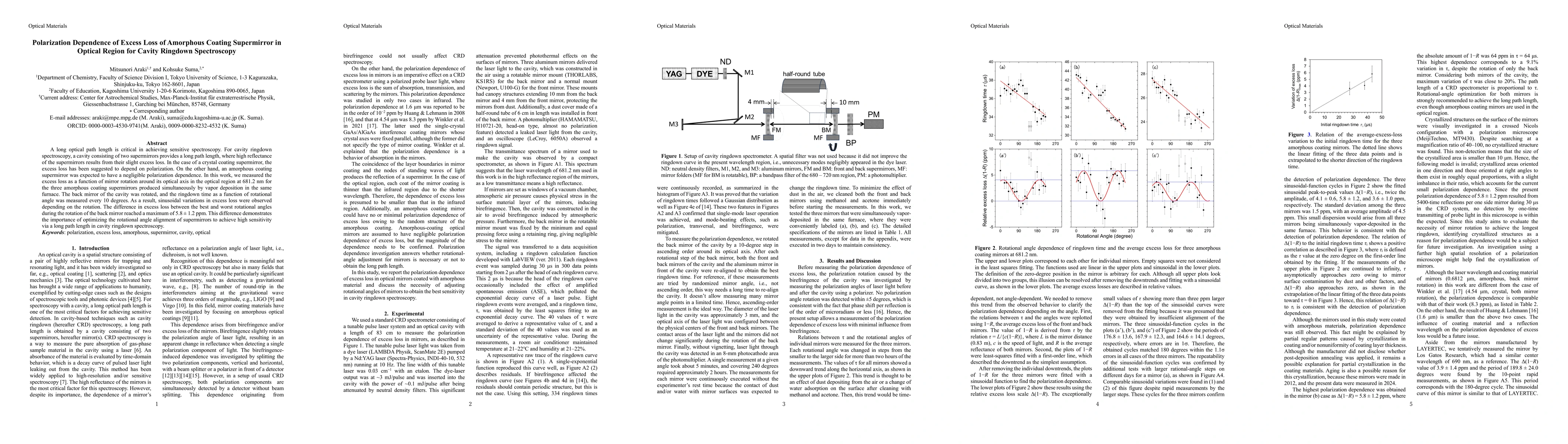 Thumbnail for Polarization Dependence of Excess Loss of Amorphous Coating Supermirror
  in Optical Region for Cavity Ringdown Spectroscopy