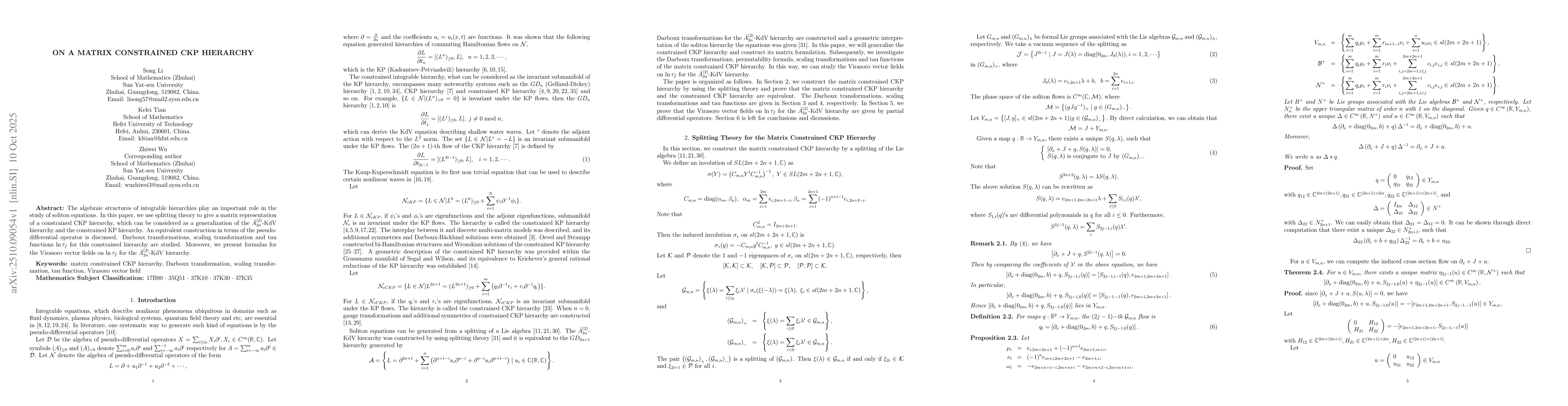 Thumbnail for On a matrix constrained CKP hierarchy