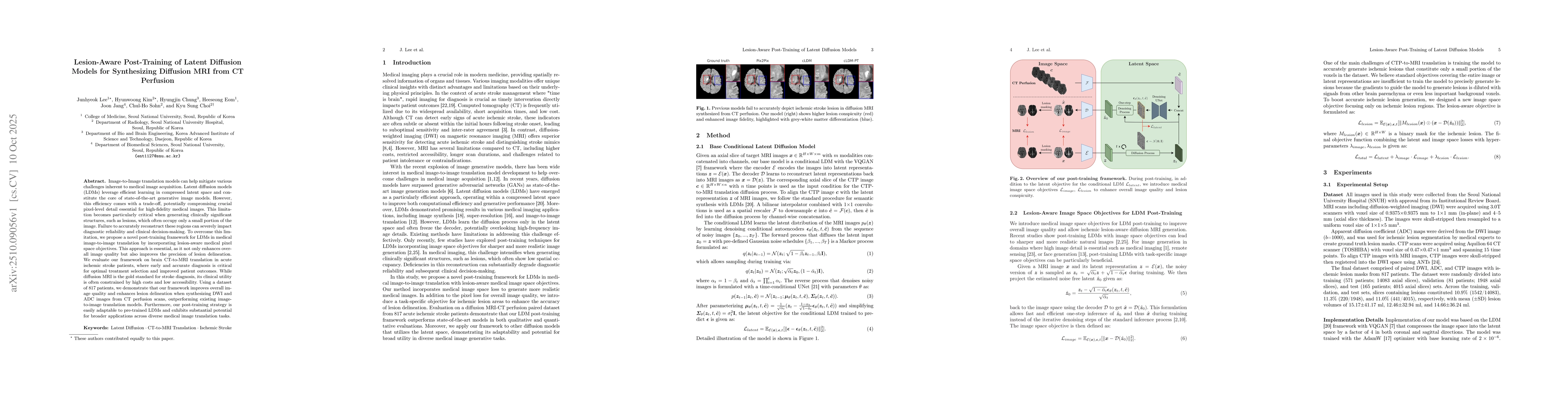 Thumbnail for Lesion-Aware Post-Training of Latent Diffusion Models for Synthesizing
  Diffusion MRI from CT Perfusion