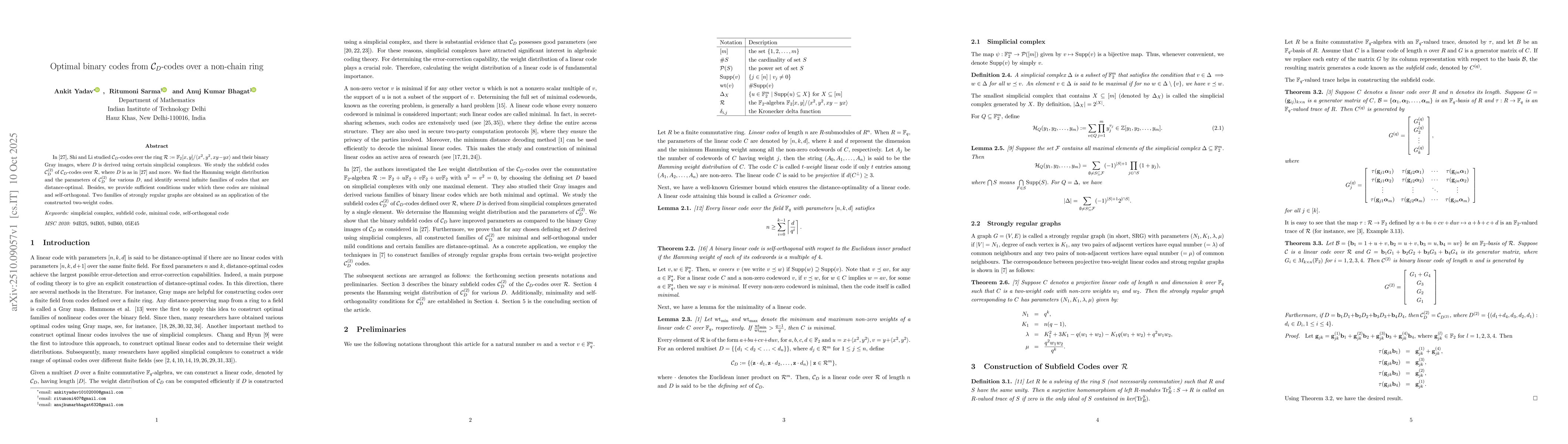 Thumbnail for Optimal binary codes from $\mathcal{C}_{D}$-codes over a non-chain ring