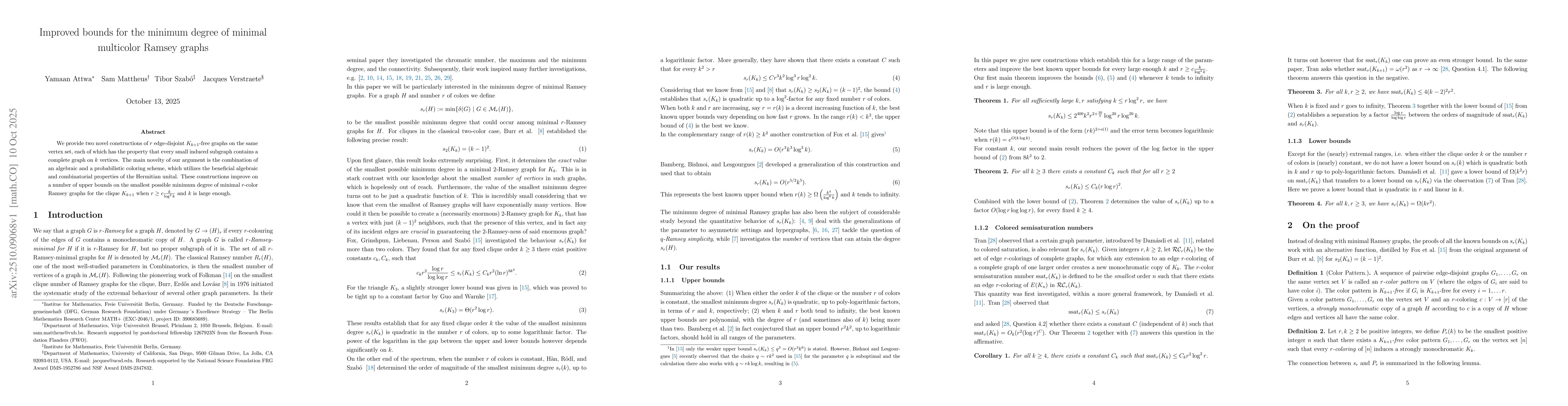 Thumbnail for Improved bounds for the minimum degree of minimal multicolor Ramsey
  graphs